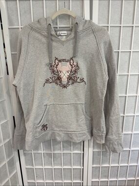 Women’s Disney Light Gray Crewneck Hoodie with Ornate Pink Crest Size M